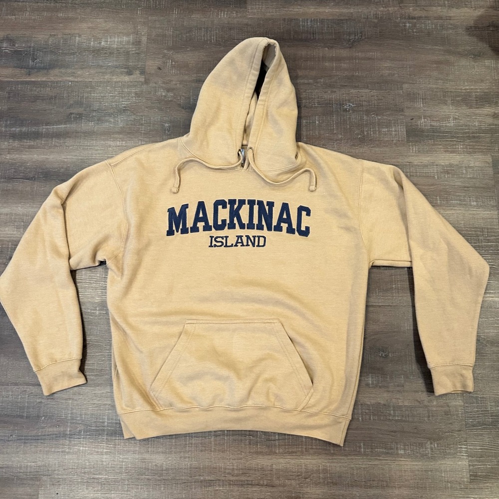 Great Lakes Unsalted Apparel Mackinac Island Hoodie Tan XL Michigan Sweatshirt - Picture 1 of 5